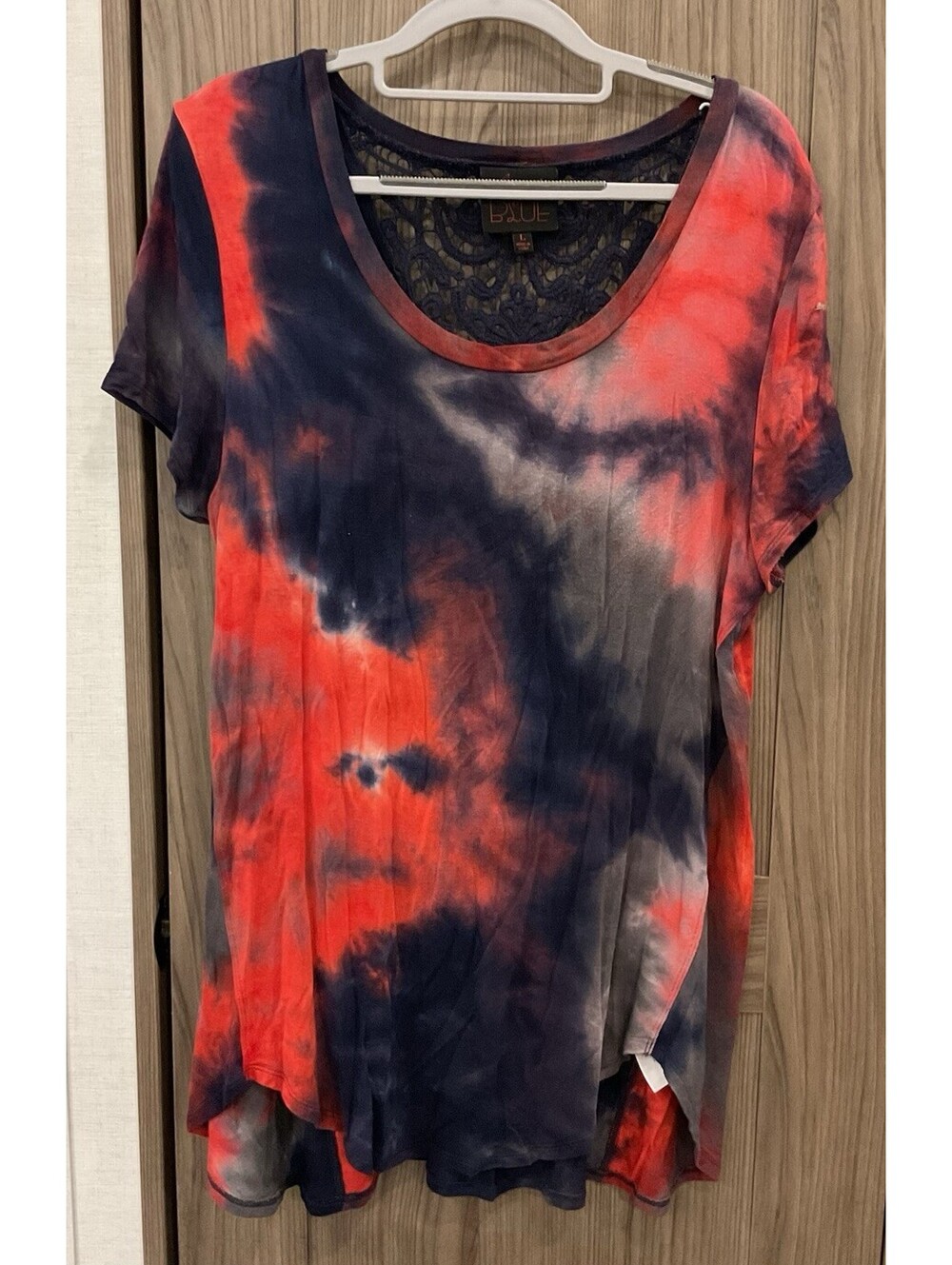 French Blue Womens Short Sleeve Round Neck Multi Color Tee Size L